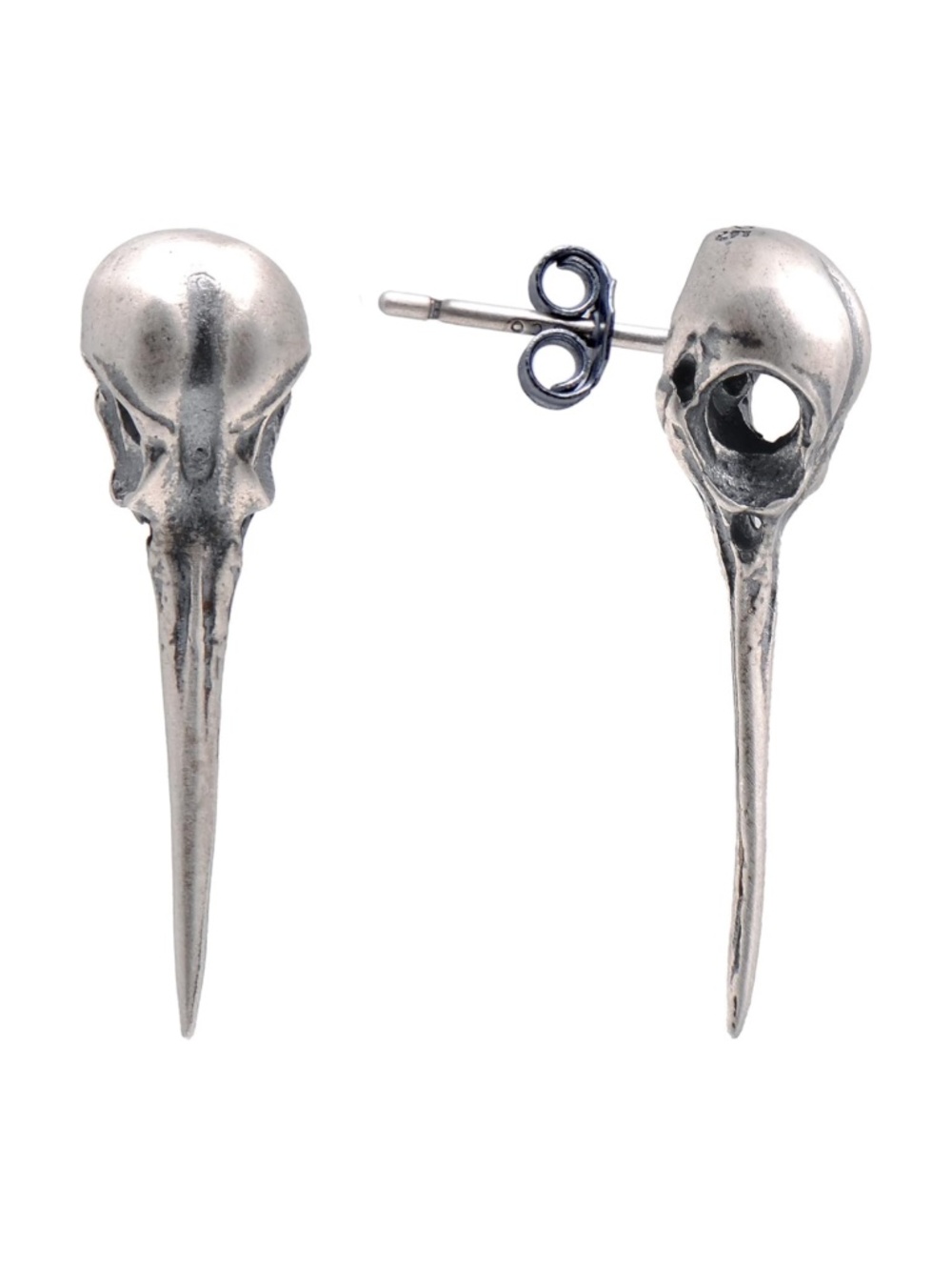 925 Sterling Silver Hummingbird Creepy Skull Studs Earrings